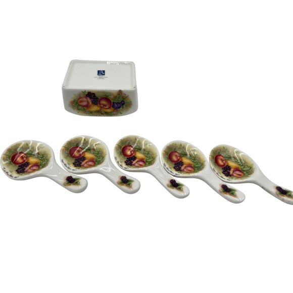 BSF Other - Set Of 6 Miniature Ultra Bone China Fruit Design Spoon Rests Holder